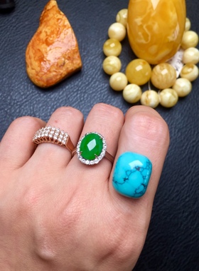 原矿水草纹绿松石男士戒面