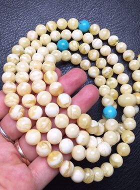 俄料白花瓷白蜜蜡108证书项链