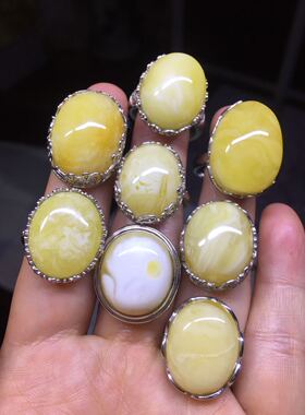 无优化925银豪华风大气蜜蜡戒指