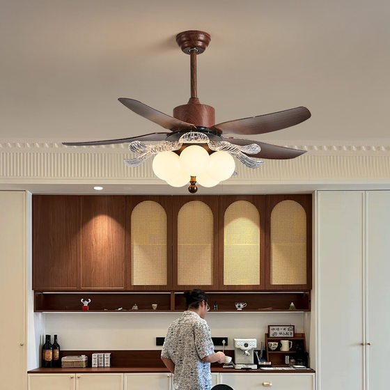 Medieval style fan lamp study room variable frequency smart ceiling fan lamp