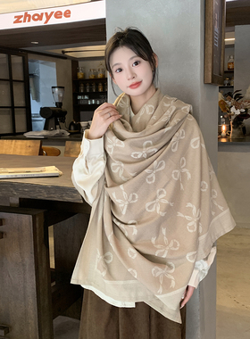 韩版蝴蝶结航空毯子保暖时尚气质女空调披肩百搭加厚围巾旅游穿搭