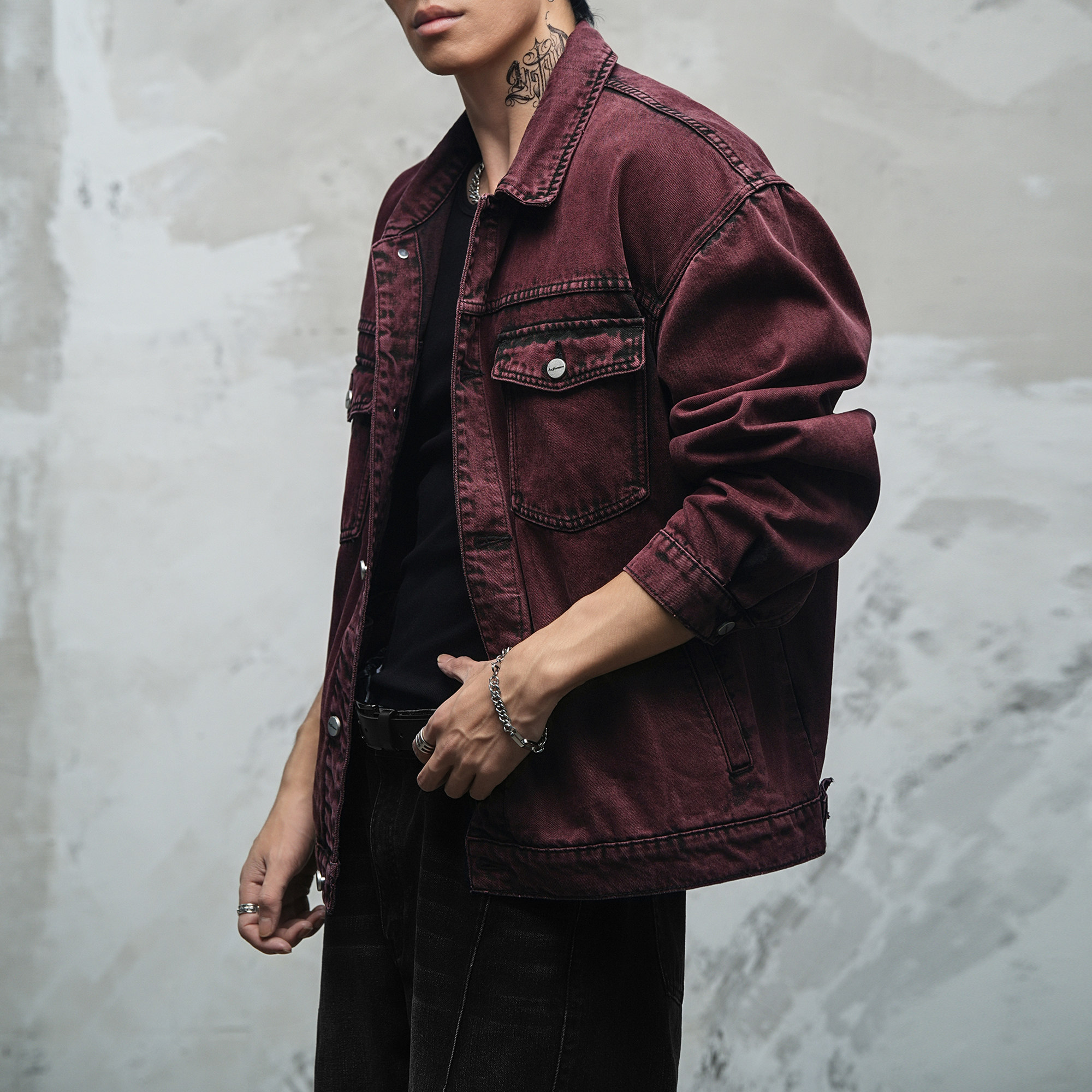 鹿家门春秋新款红色水洗牛仔外套宽松落肩经典复古日常大码外穿,淘宝优惠券,粉丝福利购,淘宝优惠卷