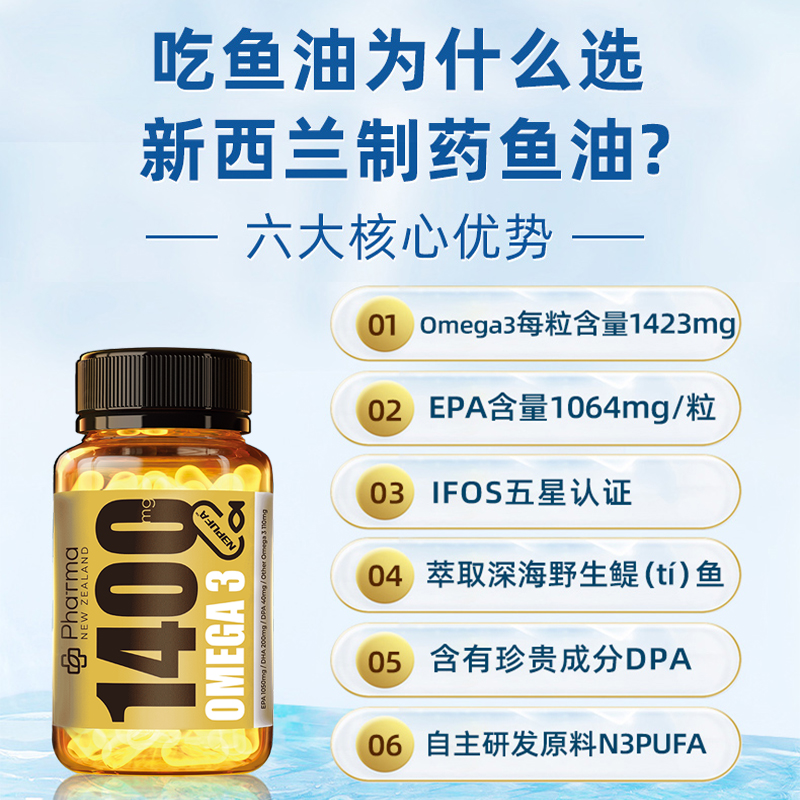 康菲莱深海鱼油3瓶新西兰进口EPA鱼油高纯度Omega3鱼油PNZ鱼油