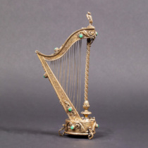 Unicorn Deer Atlantic Antique Swiss 18 String Harp Styling Sculpted Pure Silver Gilded Embed Green Agate Music Box
