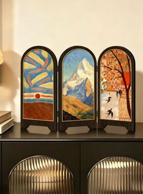 中古风日照金山小屏风