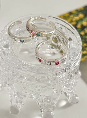 多喜商店【古典书脊】镶嵌彩色锆石闪闪卡通手绘线条做旧开口戒指