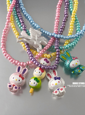 树脂串珠女卡通hellokitty项链