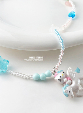 多喜商店【甜心蜜语】骑白马的Kitty猫公主卡通可爱儿童趣味项链