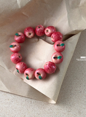 多喜商店【苹安顺遂】新年幸运苹果仿真水果食玩串珠卡通小物手链