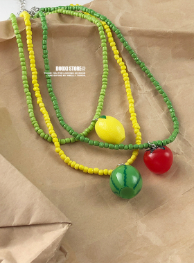 多喜商店【果园】多巴胺撞色西红柿米珠串珠水果吊坠甜酷辣妹项链