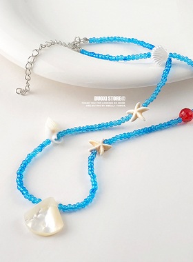 多喜商店【海市蜃楼】碎石海螺海星贝壳串珠米珠choker夏日短项链