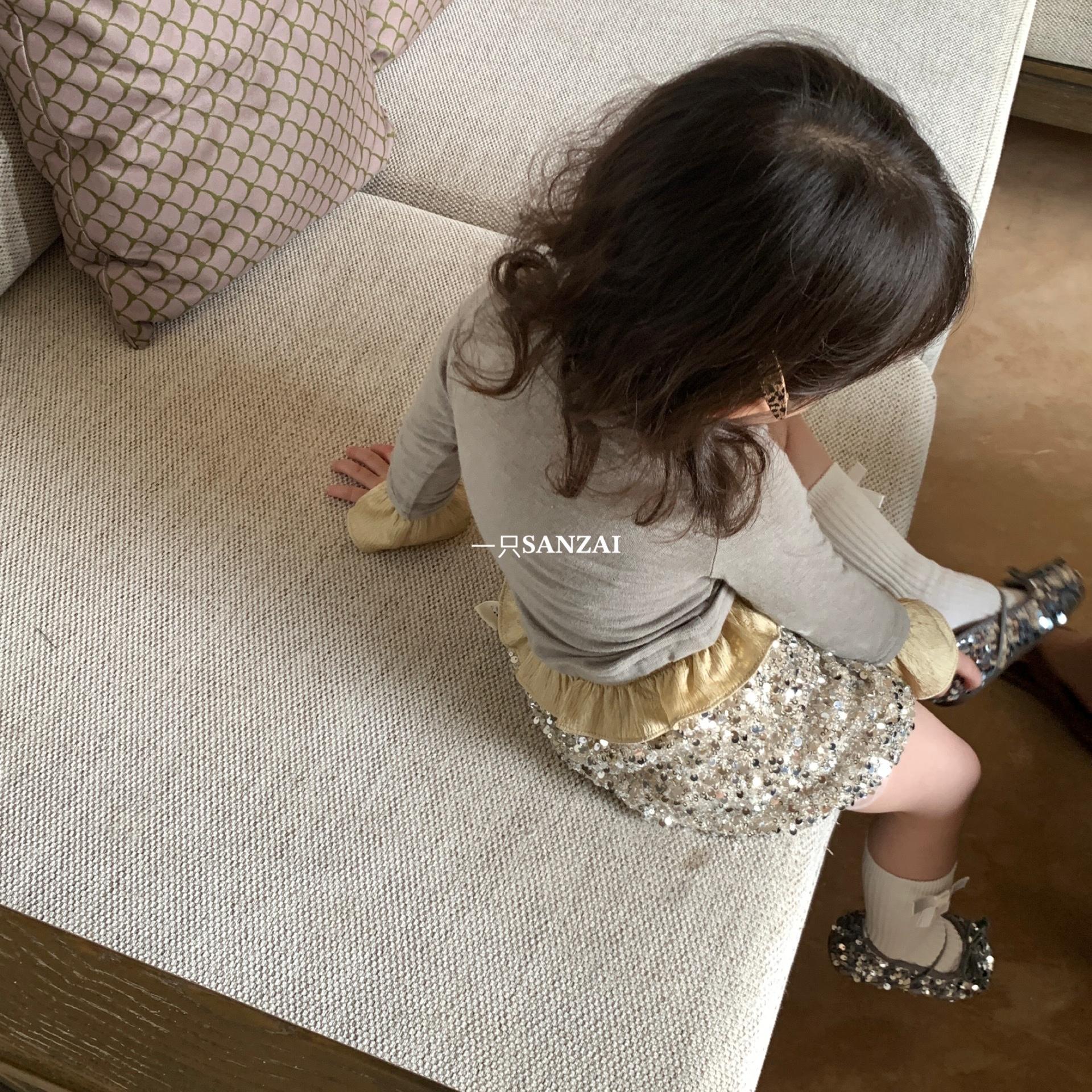 一只叁崽B836生日宴聚会亮片裙女童春秋新花边拼接公主直筒半身裙 - 图3