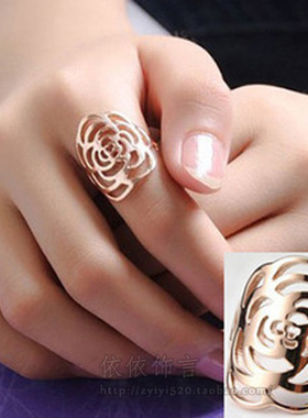 爱依依山茶花镂空时尚个性戒指女