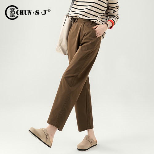 白色休闲裤女秋冬女裤2025新款九分哈伦舒柔特加绒裤子香蕉镰刀裤 - 图1