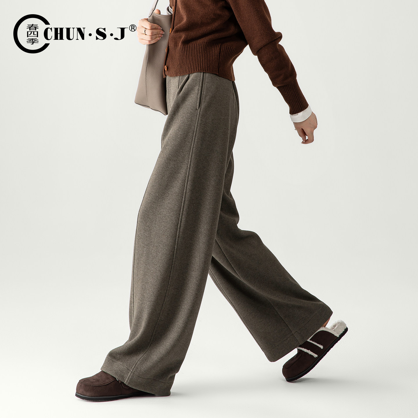 羊毛醋酸毛呢阔腿裤女2025新款冬季宽松梨型身材裤子弯刀裤休闲裤,淘宝优惠券,粉丝福利购,淘宝优惠卷