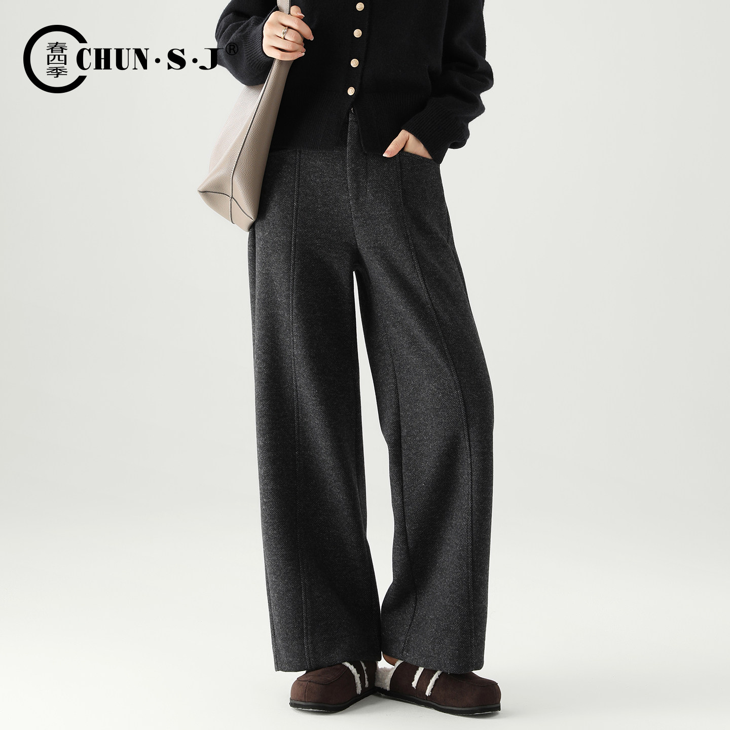 醋酸羊毛蚕丝毛呢阔腿裤女2025新款冬季梨型身材裤子休闲直筒裤,淘宝优惠券,粉丝福利购,淘宝优惠卷