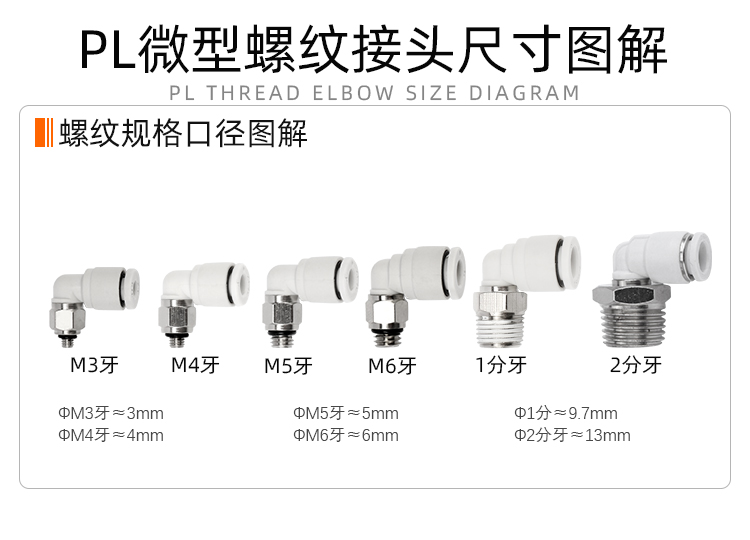 微型气动快插弯通接头迷你气管PL2/3/4/5/6/M3/M4/M5/M6/01接头02 - 图1