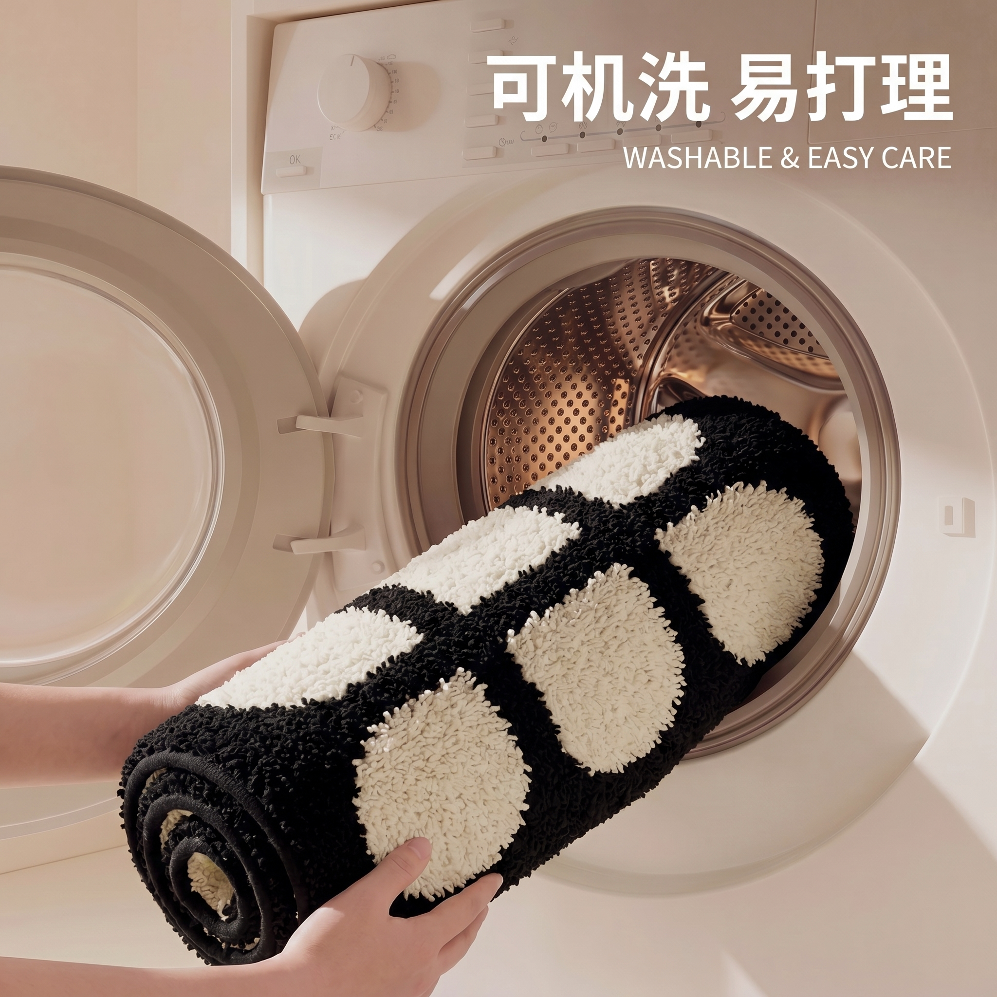 Cream style carpet bedroom bedside blanket high-end room carpet master bedroom strip ins floor mat black and white foot mat