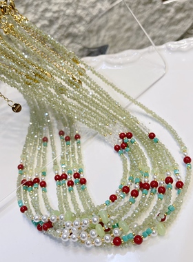 原创设计绿色多切面珠子项链