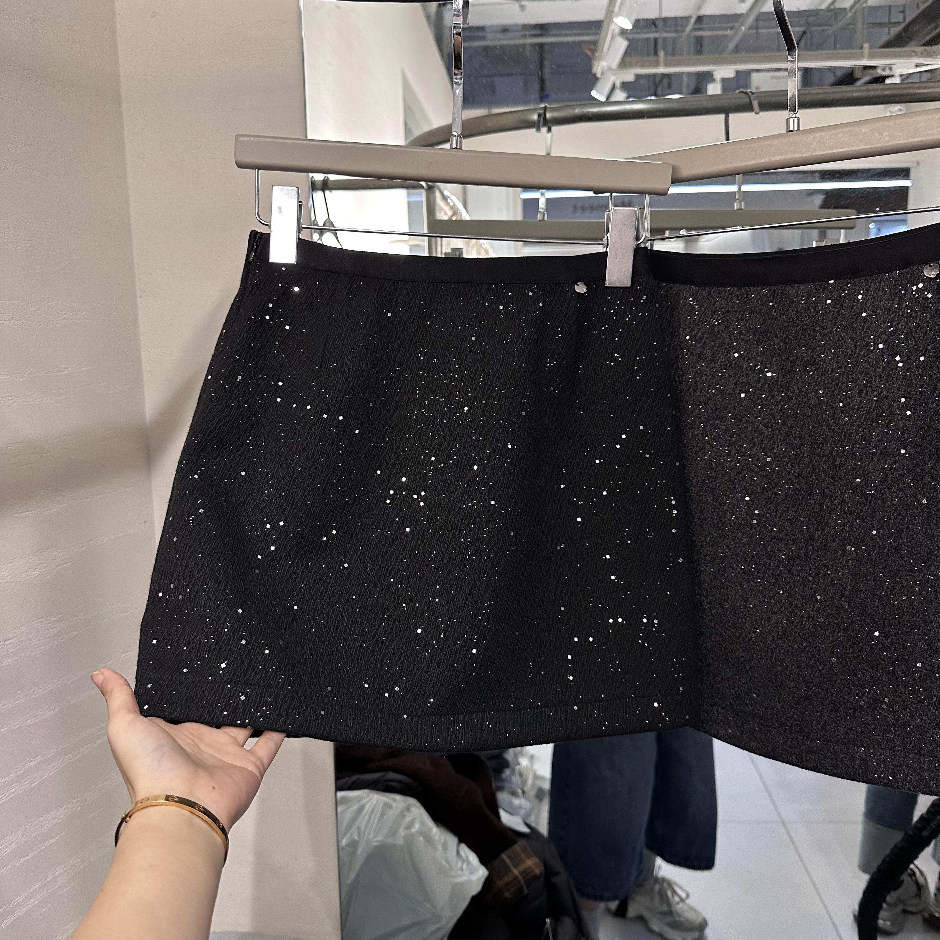 短裙女2025秋冬新款欧韩货松紧腰设计感亮片百搭显瘦网红毛呢裙裤 - 图2