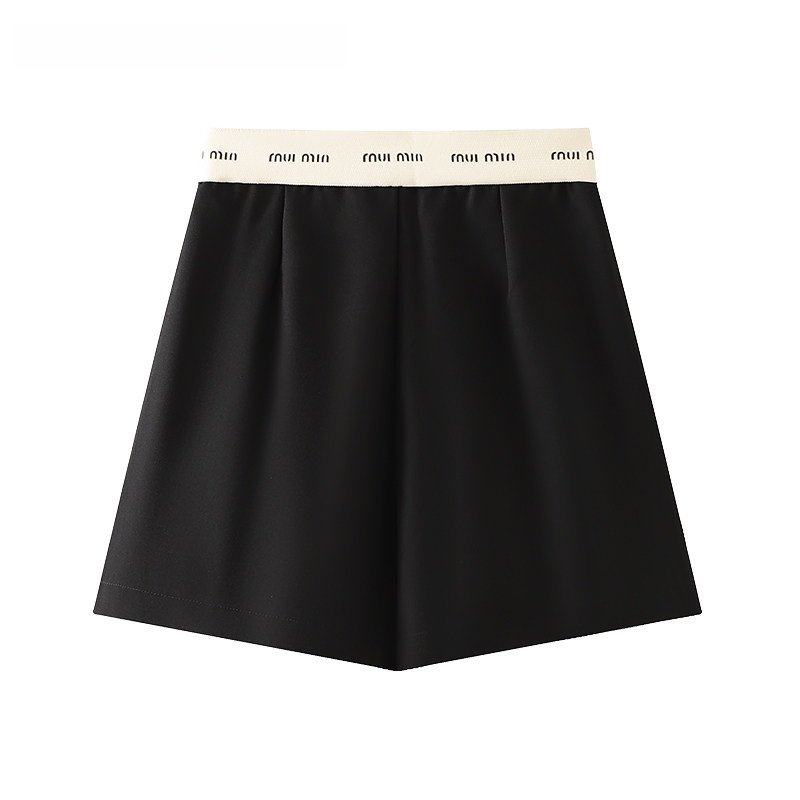 黑色拼接松紧高腰西装休闲短裤女2026春季新薄款宽松a字阔腿裤子,淘宝优惠券,粉丝福利购,淘宝优惠卷