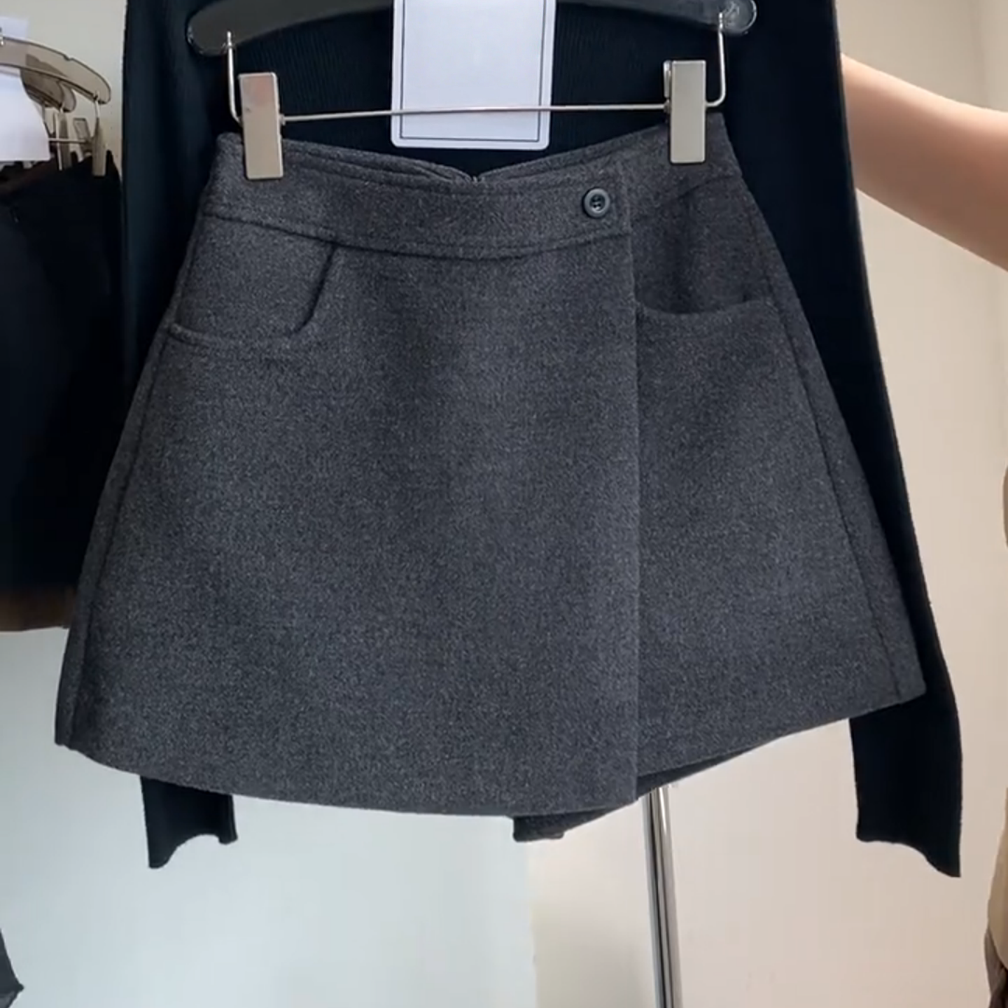 胖mm秋冬加厚毛呢半身裙高腰显瘦不规则斜边呢子a字裙口袋短裤裙,淘宝优惠券,粉丝福利购,淘宝优惠卷