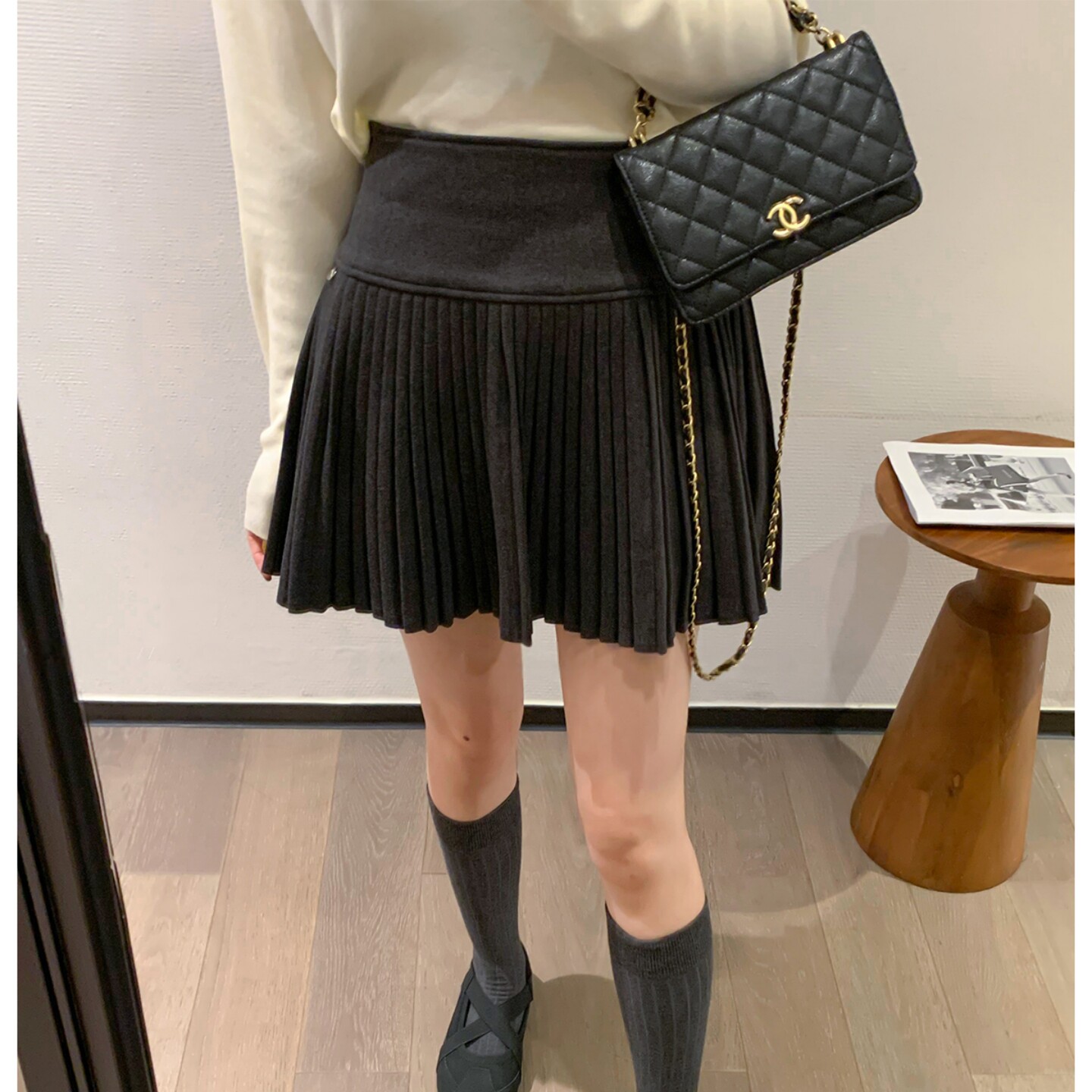 加厚毛呢压褶半身裙女秋冬大码小个子高腰遮胯A字防走光百褶短裙,淘宝优惠券,粉丝福利购,淘宝优惠卷