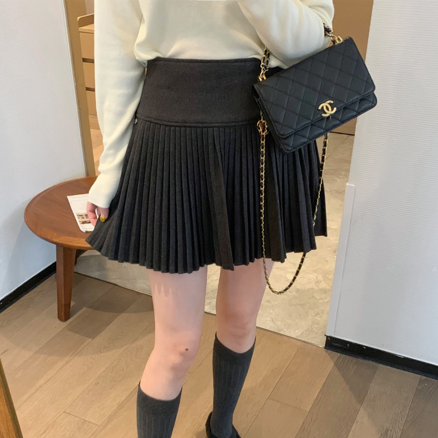 加厚毛呢压褶半身裙女秋冬大码小个子高腰遮胯A字防走光百褶短裙,淘宝优惠券,粉丝福利购,淘宝优惠卷