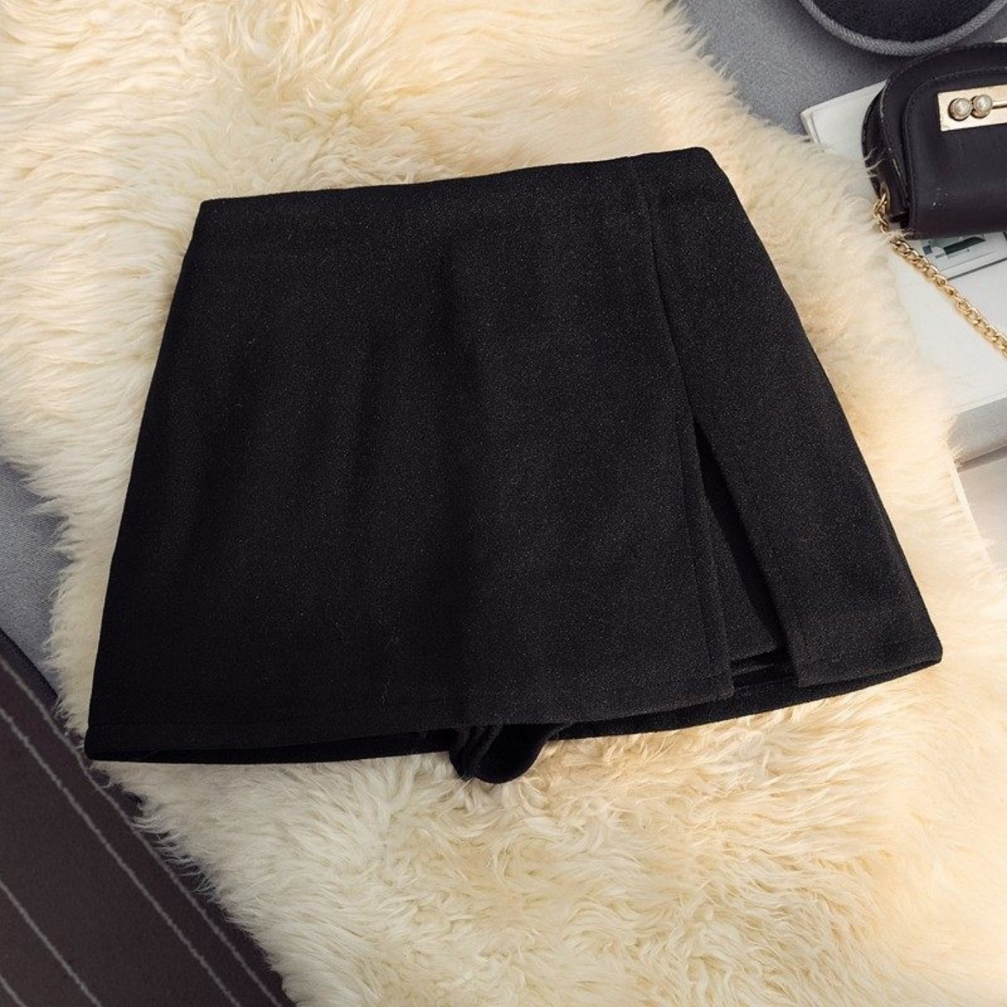 设计感开叉巨显瘦毛呢包臀短裙大码胖mm秋冬新款时尚百搭高腰短裙,淘宝优惠券,粉丝福利购,淘宝优惠卷