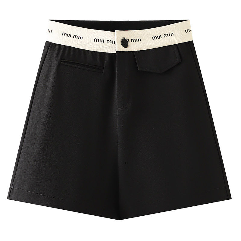 黑色拼接松紧高腰西装休闲短裤女2026春季新薄款宽松a字阔腿裤子,淘宝优惠券,粉丝福利购,淘宝优惠卷