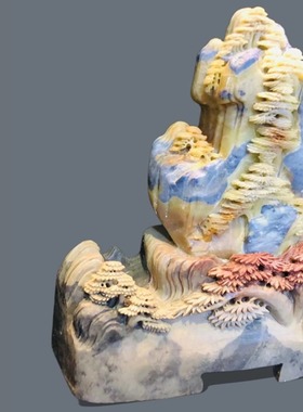 青田石封门蓝花摆件奇石雕刻