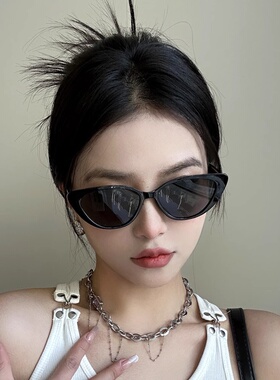 甜酷黑小猫眼墨镜网红高级防紫外线精致拽姐辣妹潮流太阳镜亮黑夏