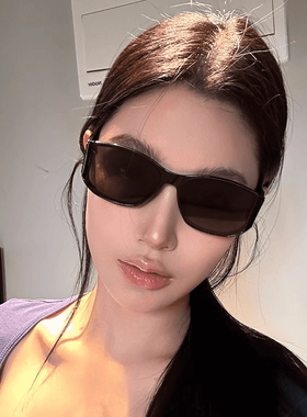 曲面屏墨镜男款痞帅高级感2026新款猫眼窄框防晒防紫外线太阳眼镜