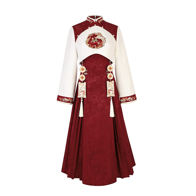 连衣裙女秋冬中国风汉元素过年少女小个子新中式拜年红色新年战袍