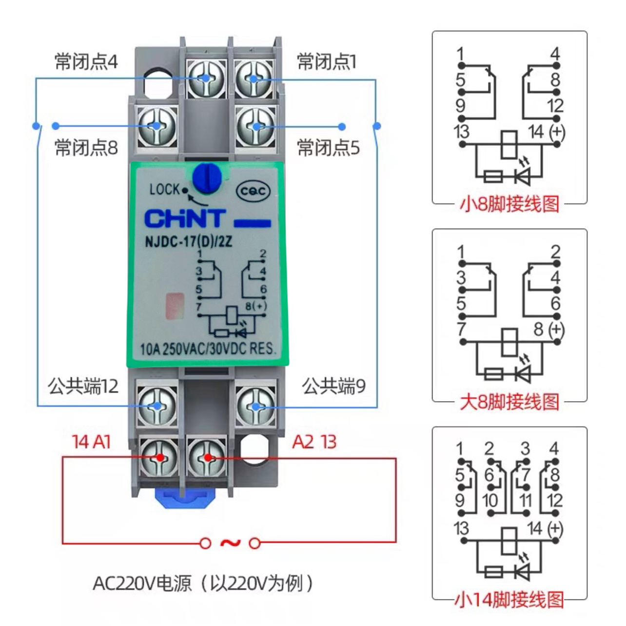 正泰带测试按钮式中间继电器NJDC-17D/2ZS4Z 8脚14脚DC12V24V220V - 图0