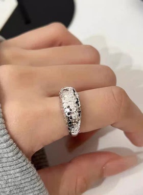 S925纯银女波光粼粼亮片爆闪戒指