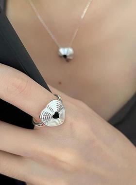 S925纯银女士爱心黑钻戒指耳钉