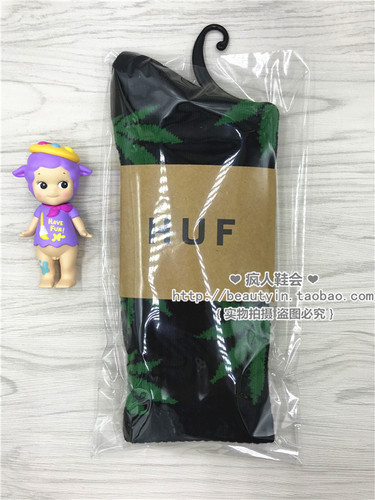 【正品】HUF枫叶袜子男女同款情侣潮流网红百搭ins春夏中筒袜黑绿 - 图3