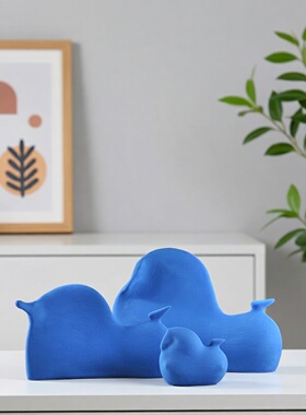 陶瓷侘寂风咖色蓝色抽象马雕塑