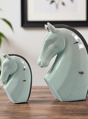 中古侘寂风裂纹浅蓝抽象软装饰品