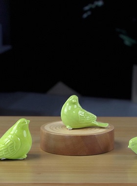 简约现代轻奢陶瓷绿色小鸟摆件