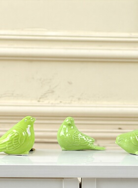 简约现代轻奢陶瓷绿色小鸟摆件