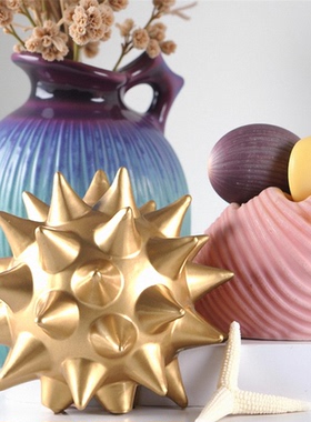 简约现代电镀哑金海胆球圆球摆件