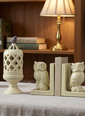 桌面米色鸟笼猫头鹰简约现代饰品