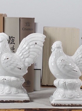 仿古侘寂风白色公鸡软装陈设摆件