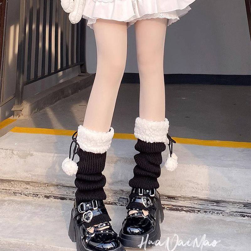 可爱毛球针织袜套秋冬保暖日系甜美中筒堆堆袜腿套小腿袜毛球袜套,淘宝优惠券,粉丝福利购,淘宝优惠卷