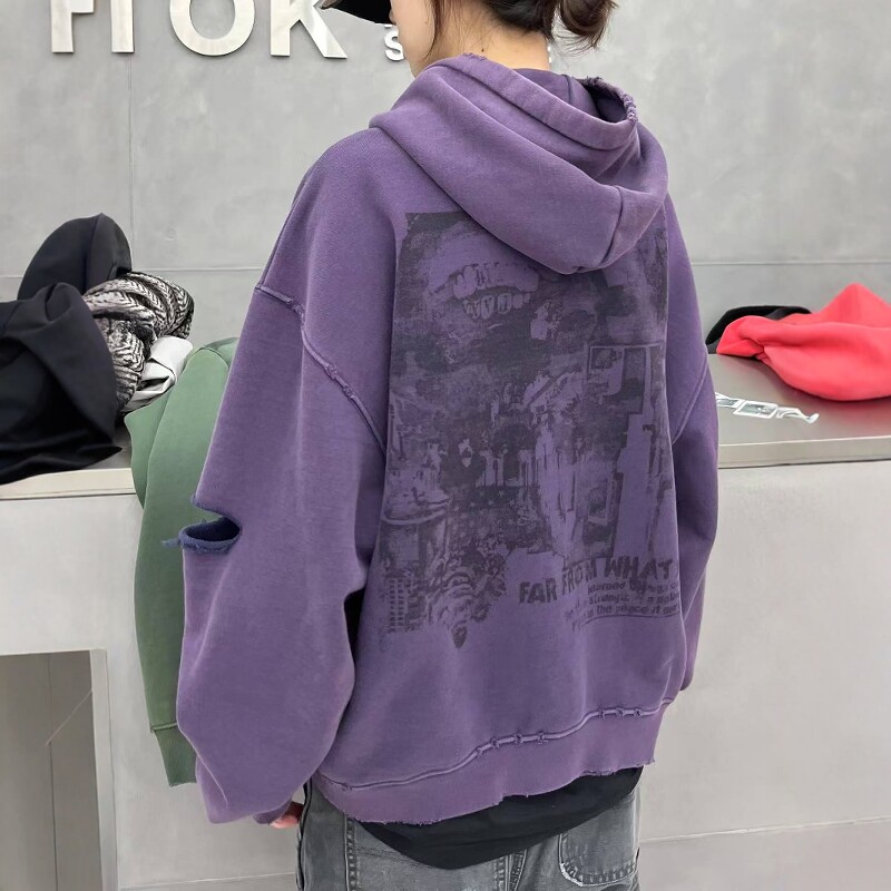 FAR ARCHIVE 24FW VTG水洗刀割破坏印花做旧拉链连帽卫衣vibe - 图0