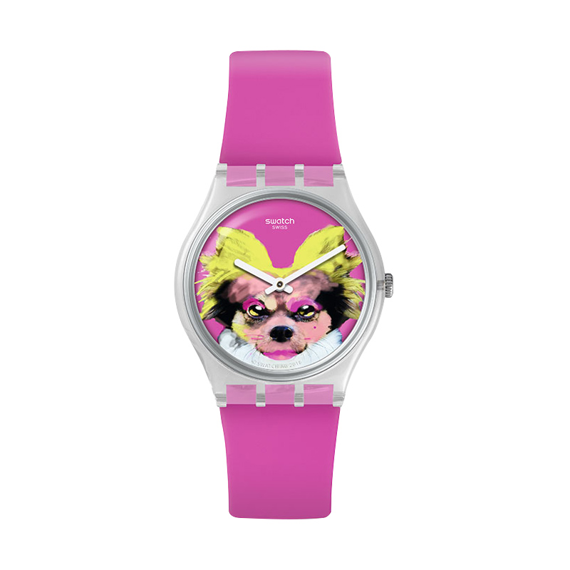 Swatch/斯沃琪手表 经典色彩密码系列 石英男女表粉红萌犬GE267