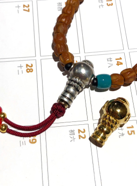 禅思出品 经典款式藏传金银潜水艇佛头三通念珠手串108长串适配