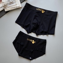 Lovers Briefs Pure Cotton Comfort Autumn Winter Cute Cartoon Middle Cashew Lace Side Sexy Black Couple of Lovers Suit